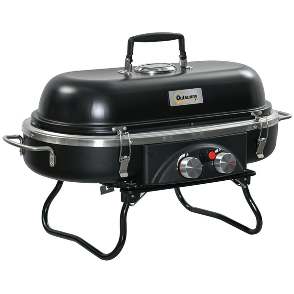 Foldable 2 Burner Gas BBQ Grill w/ 2 Burners for Camping Picnic Cooking