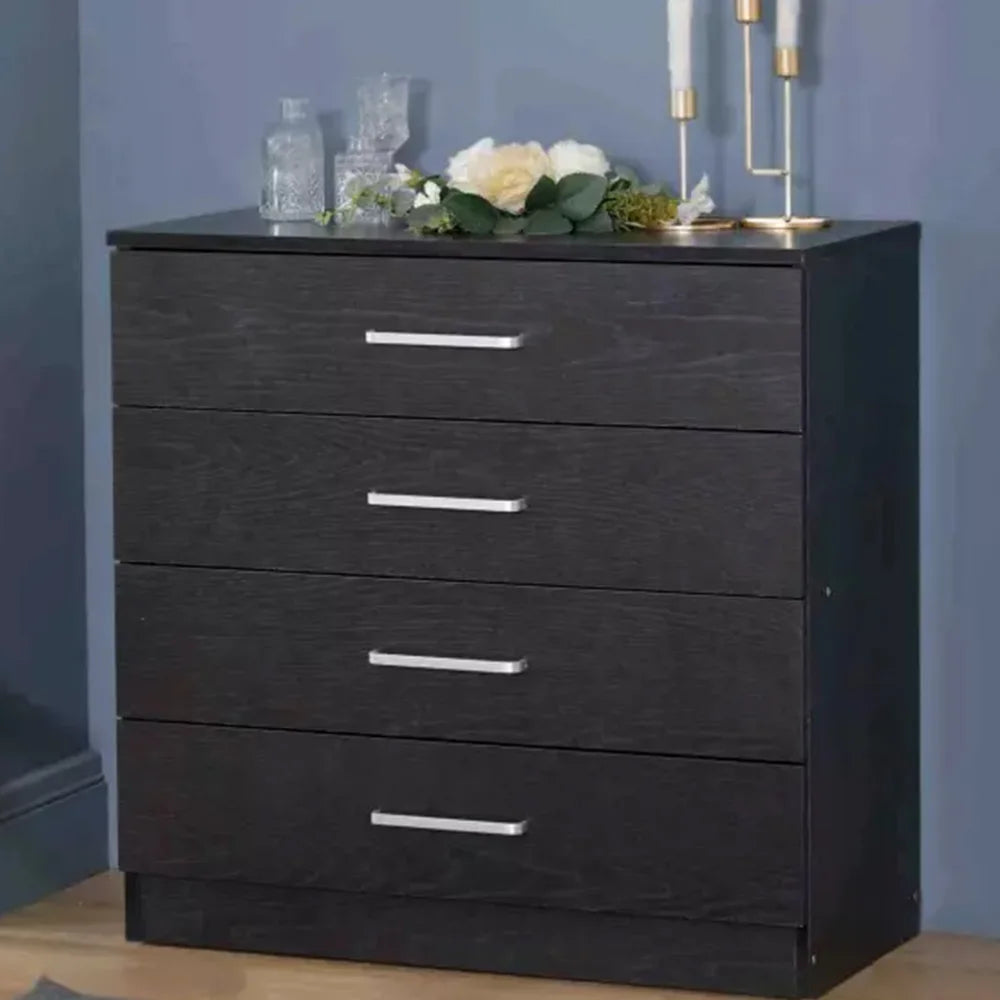 4 Drawer Chest of Drawers Hardwood HDF Construction Metal Handles Flat Panel Doors Bedroom Living Room