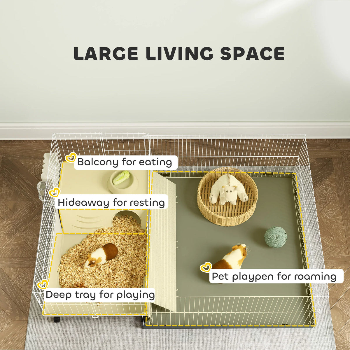 Small Animal Cage, Guinea Pig Cage with Removable Pet Playpen, Beige