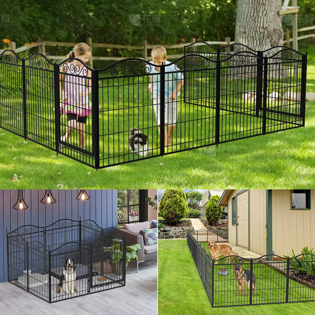 8 Panel Heavy Duty Metal Dog Playpen 190x63x80cm Foldable Fence with Gate for Small Medium Dogs