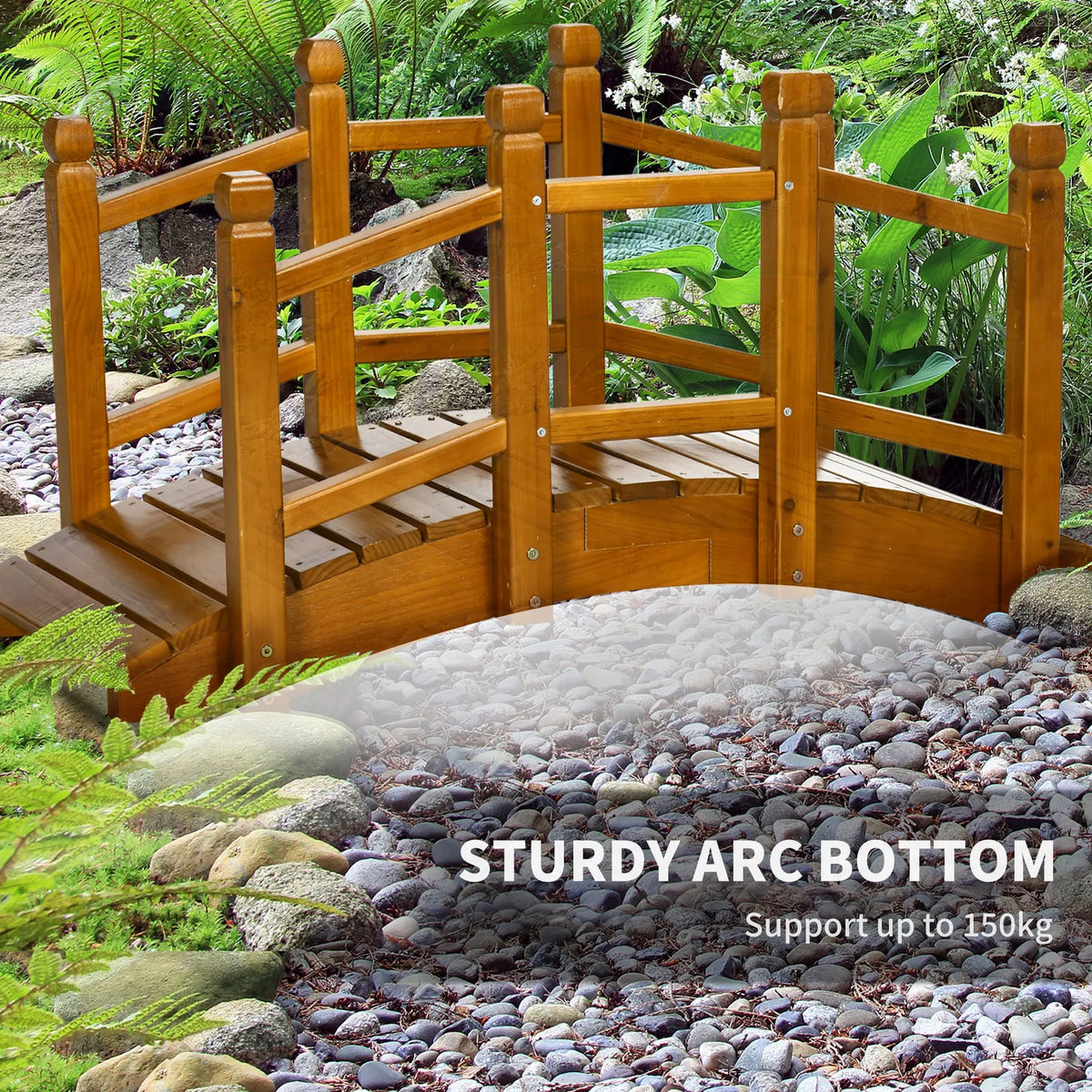 Garden Bridge with Safety Railings for Pond Creek Stream, Brown