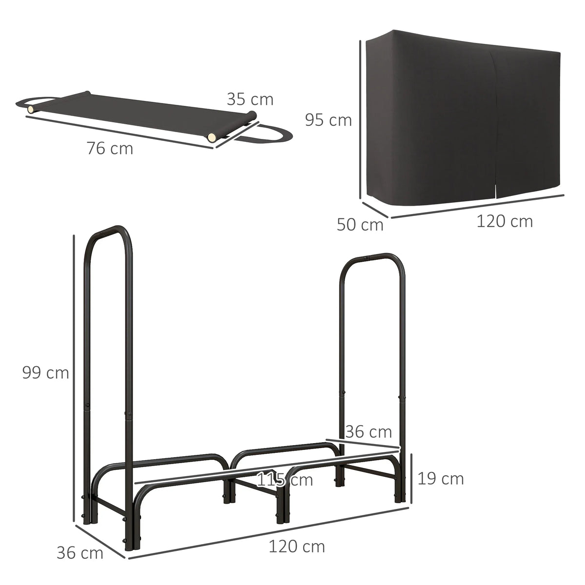 4FT Firewood Rack with Canvas Carrier and 600D Oxford Cover, Log Store Indoors