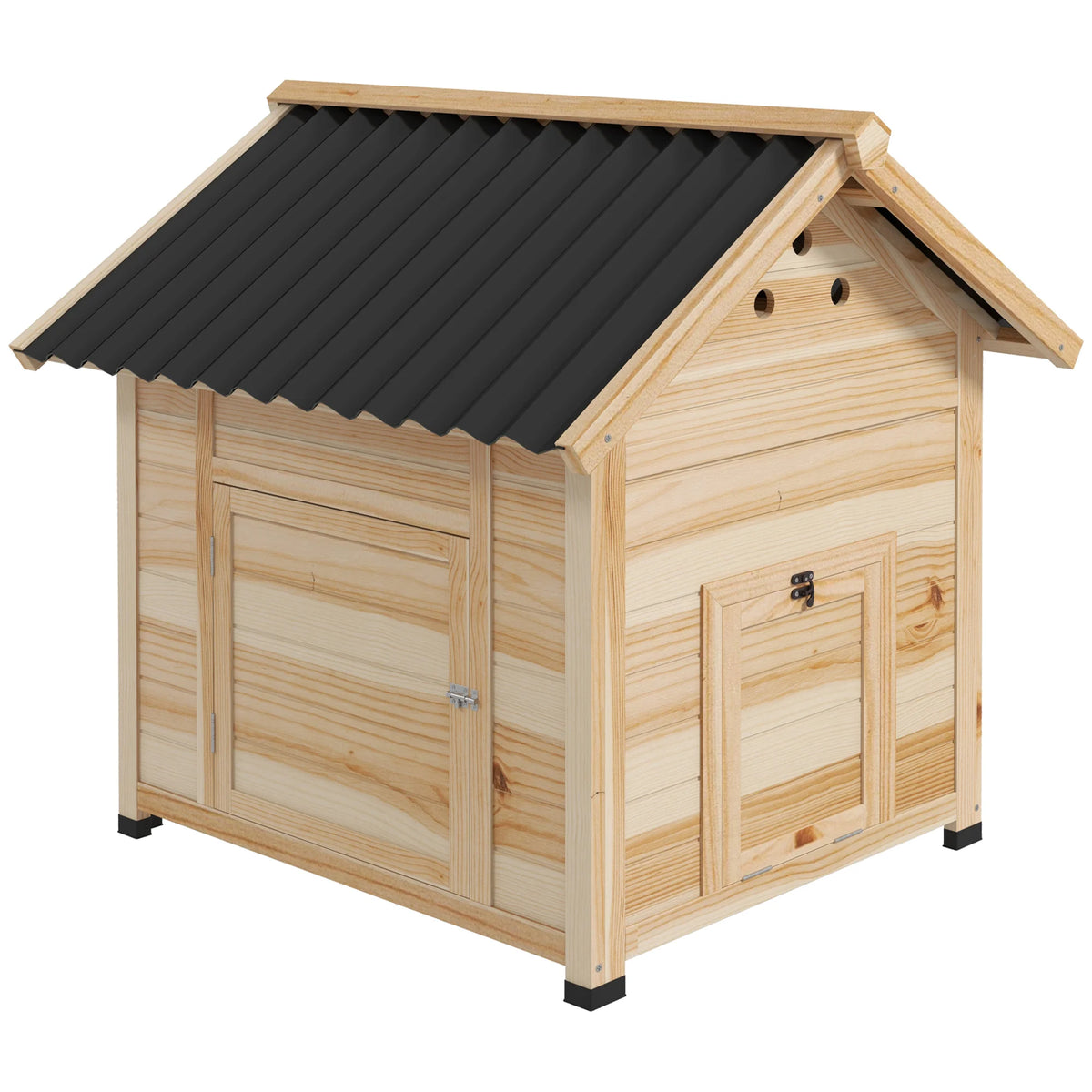 Wooden Duck House with Openable Roof Removable Floor Ramp Side Door Sloped Roof and Vents Fir Wood
