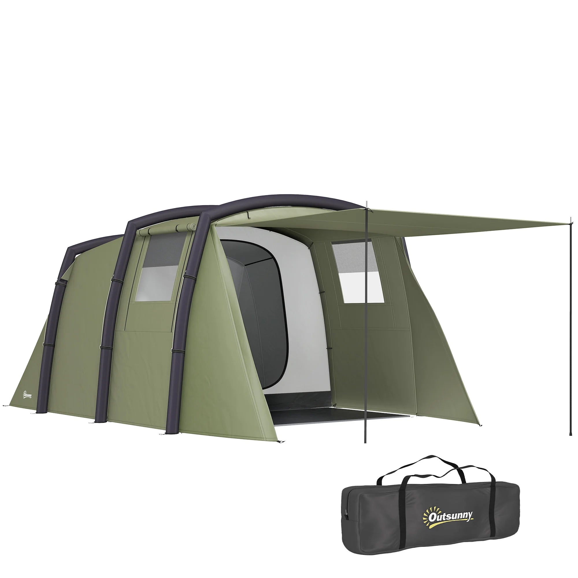 Inflatable 3-4 Man Tunnel Tent with Air Pump Living Area Waterproof Family Camping Tent with TPU Air Beams