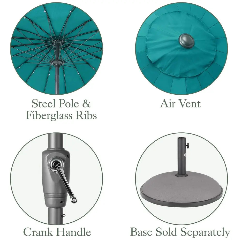 2m Shanghai-Style Tilting Garden Parasol with Crank Handle, Turquoise
