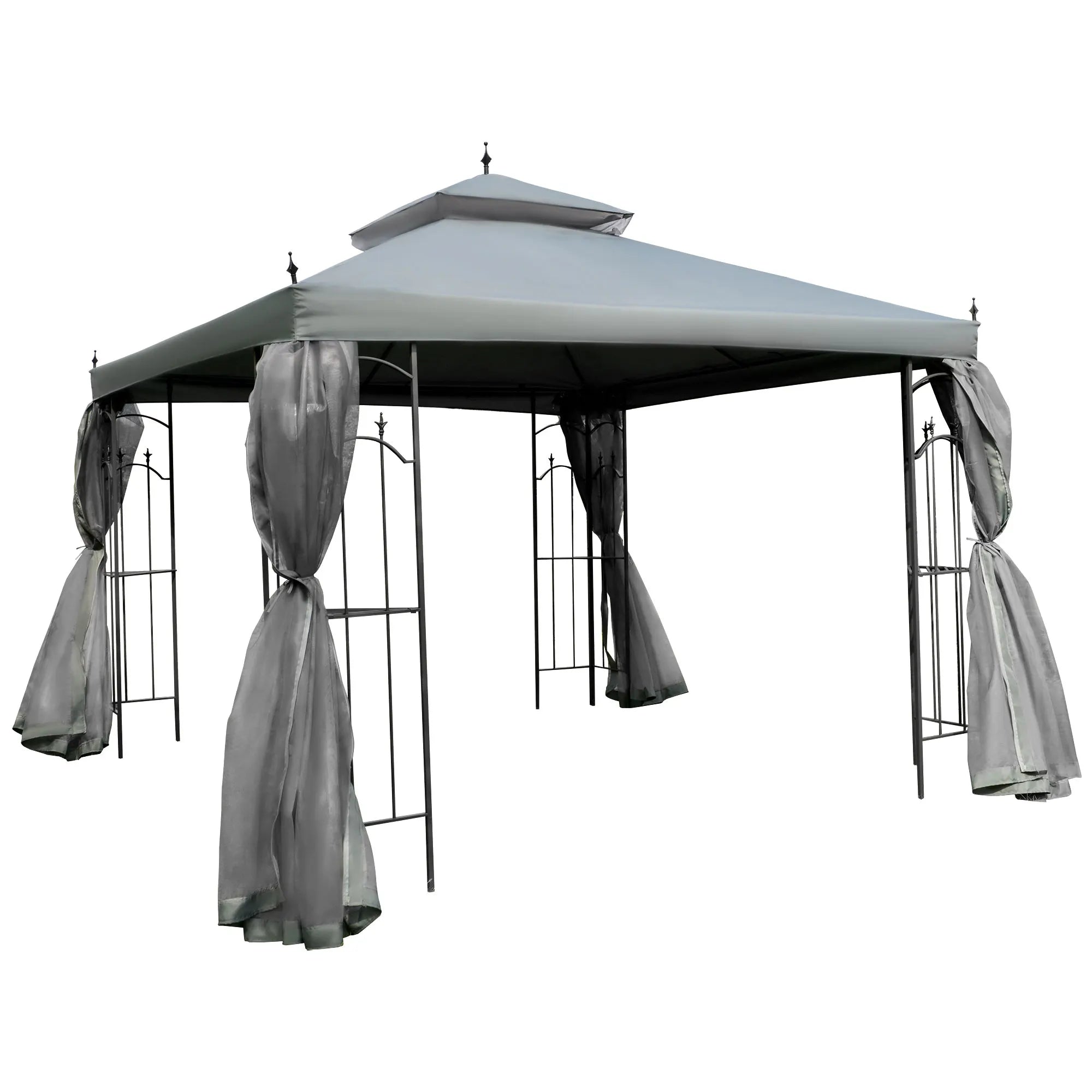 3x3m Garden Gazebo with Double Tier Roof, Mosquito Netting, UV-Resistant Canopy and Steel Frame