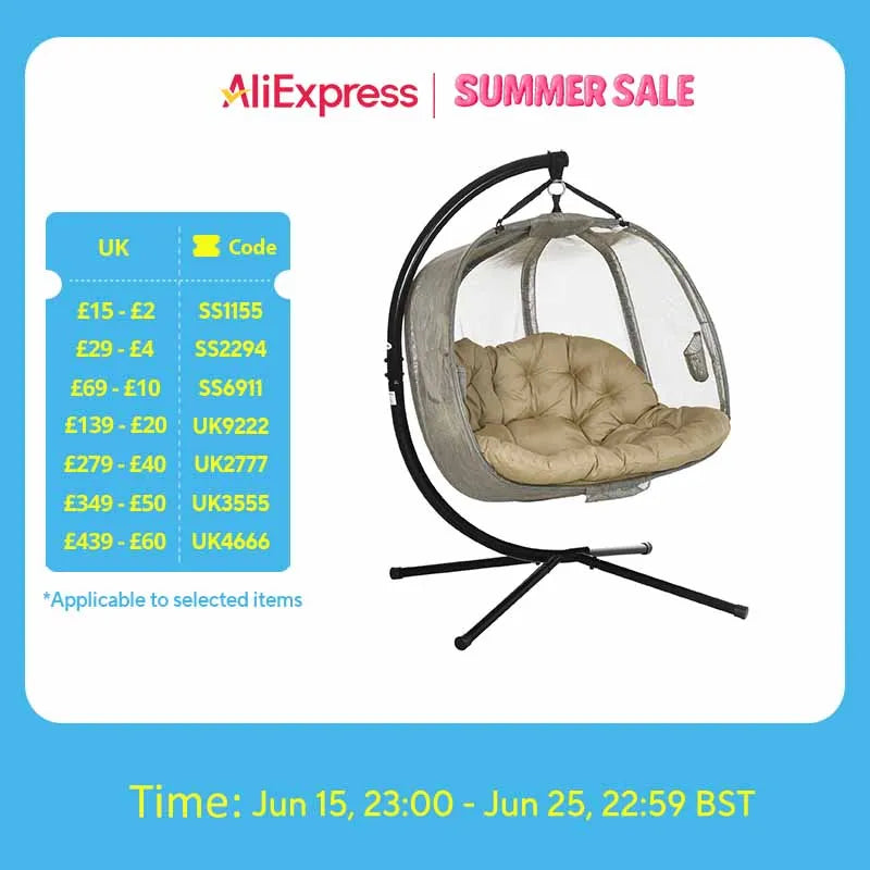 Double Hanging Egg Chair 2 Seaters Swing Hammock w/ Cushion, Brown