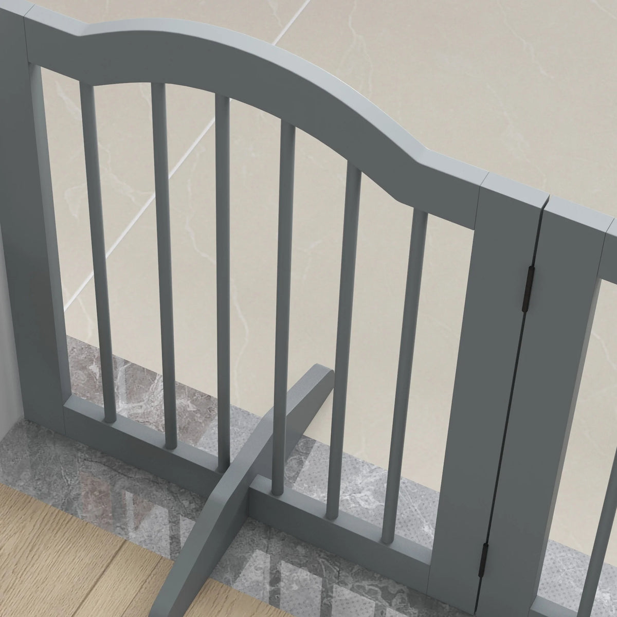 3 Panels Dog Gate w/ Support Feet Safety Barrier Freestanding Wood