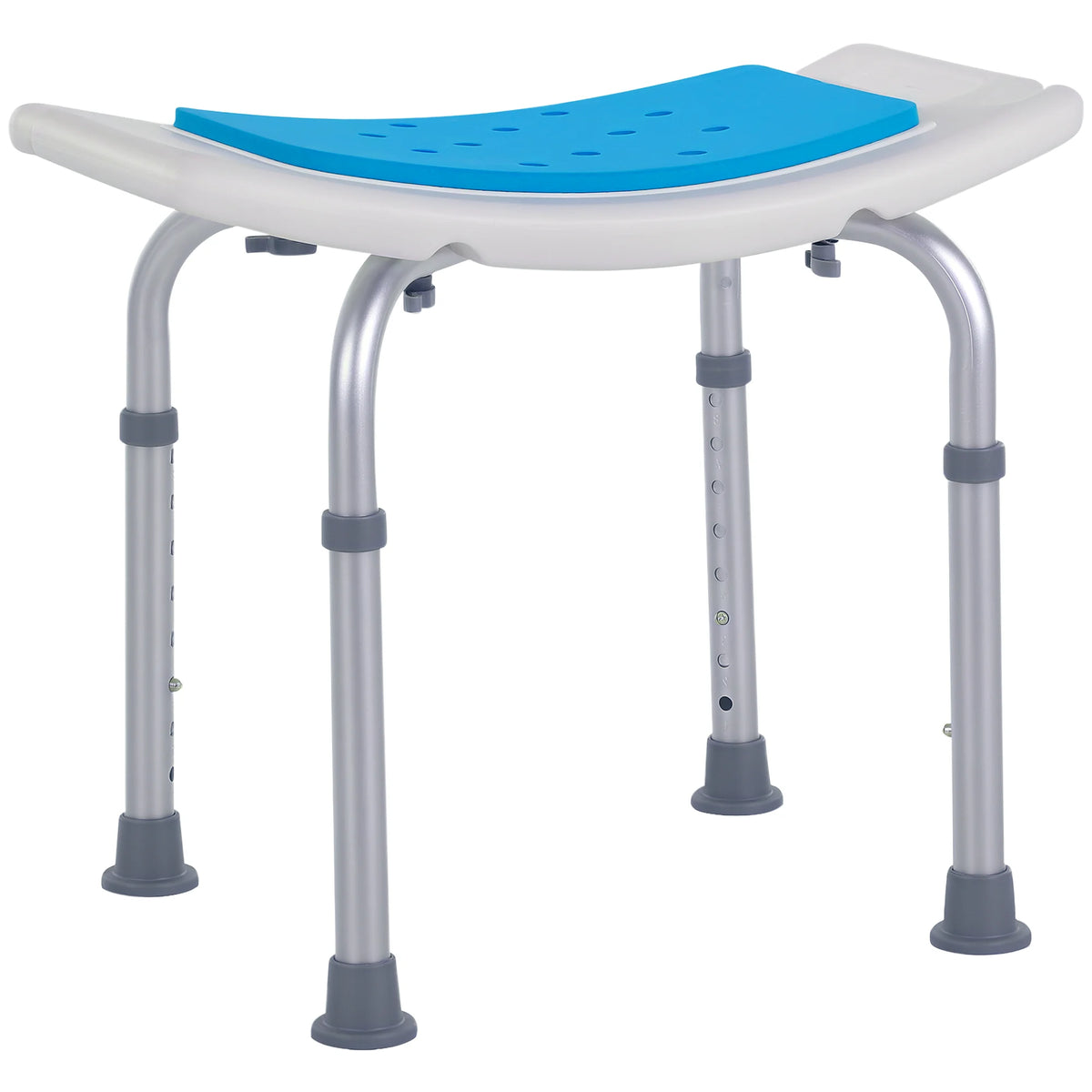 Adjustable Bath Stool with Non-Slip Feet and Drainage Holes, Aluminium Shower Seat, Blue