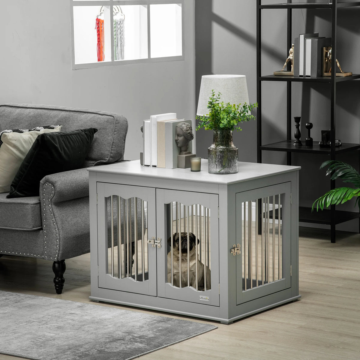 Dog Crate End Table with Lockable Doors for Medium Dogs