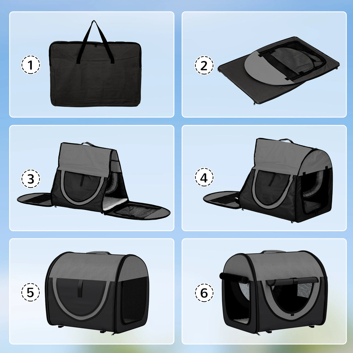 Folding Soft Pet Crate Fabric Travel Carrier with Cushion and Storage Bag for Cats and Small Dogs 46x36x41cm
