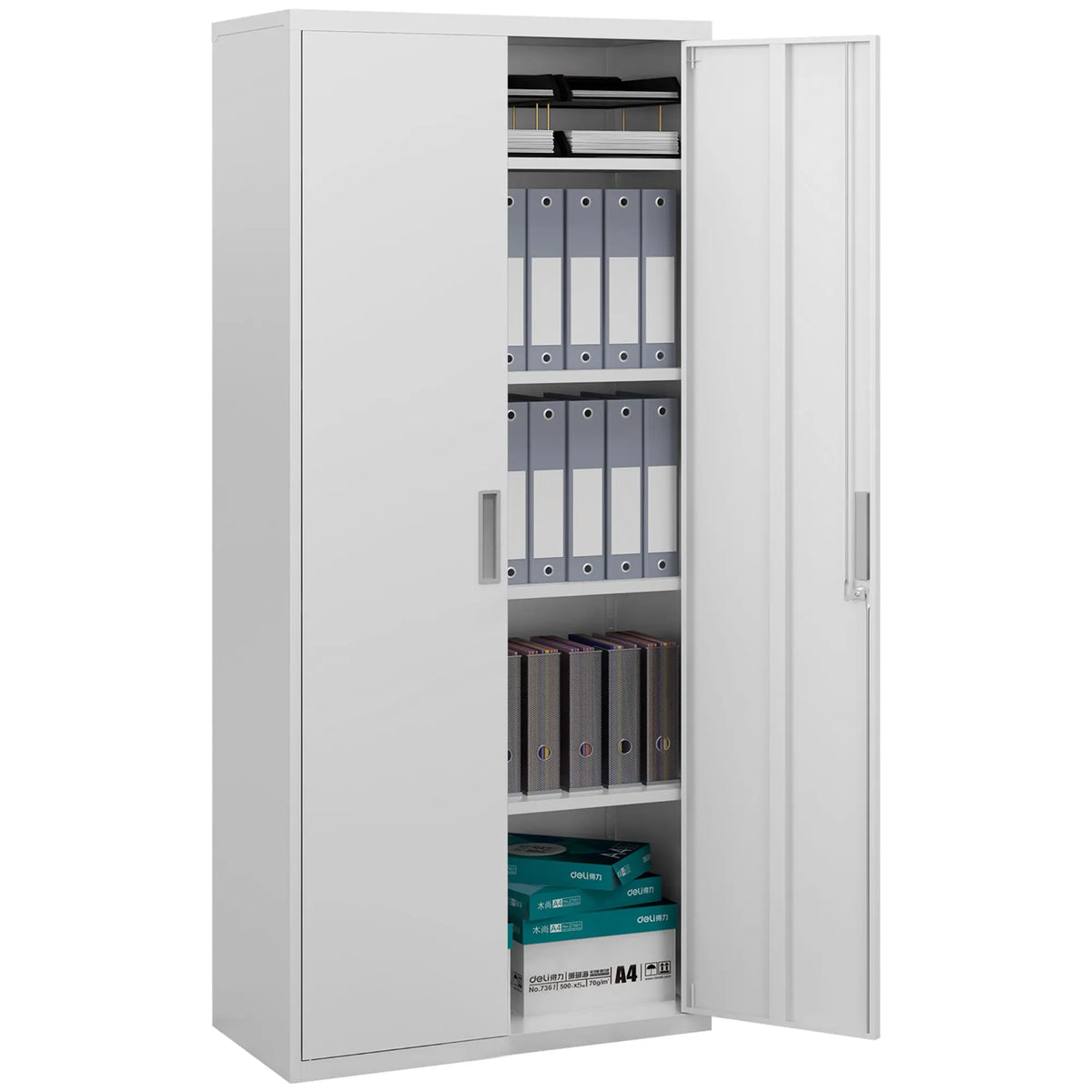 Lockable Metal Filing Cabinet with 2 Doors, Home Office Storage, White