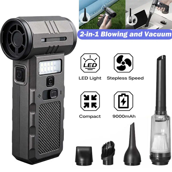 2 in 1 Cordless Air Duster and Vacuum with Brushless Motor, 9000mAh Battery and LED Light