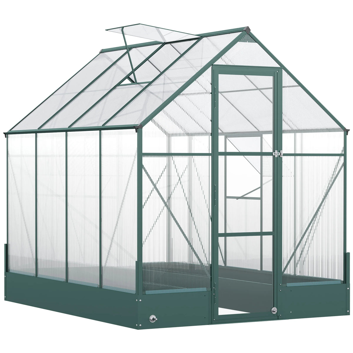 6x8 FT Polycarbonate Greenhouse with Base and Raised Bed, Walk-in Greenhouse with Aluminium Frame