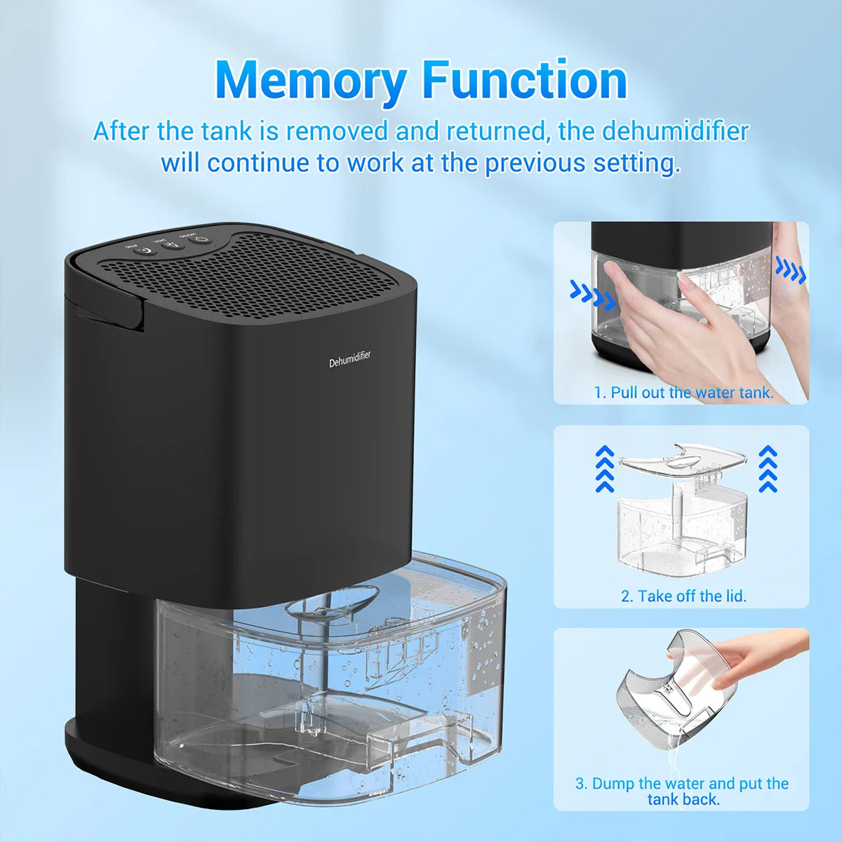 1L Portable Dehumidifier, Quiet Peltier Moisture Absorber with 7-Colour Night Light