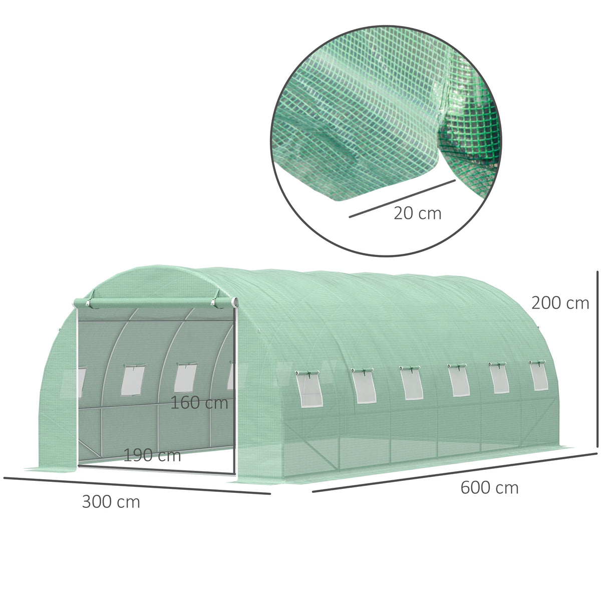 6 x 3m Walk-In Polytunnel Greenhouse with Zipped Roll-Up Door, Green