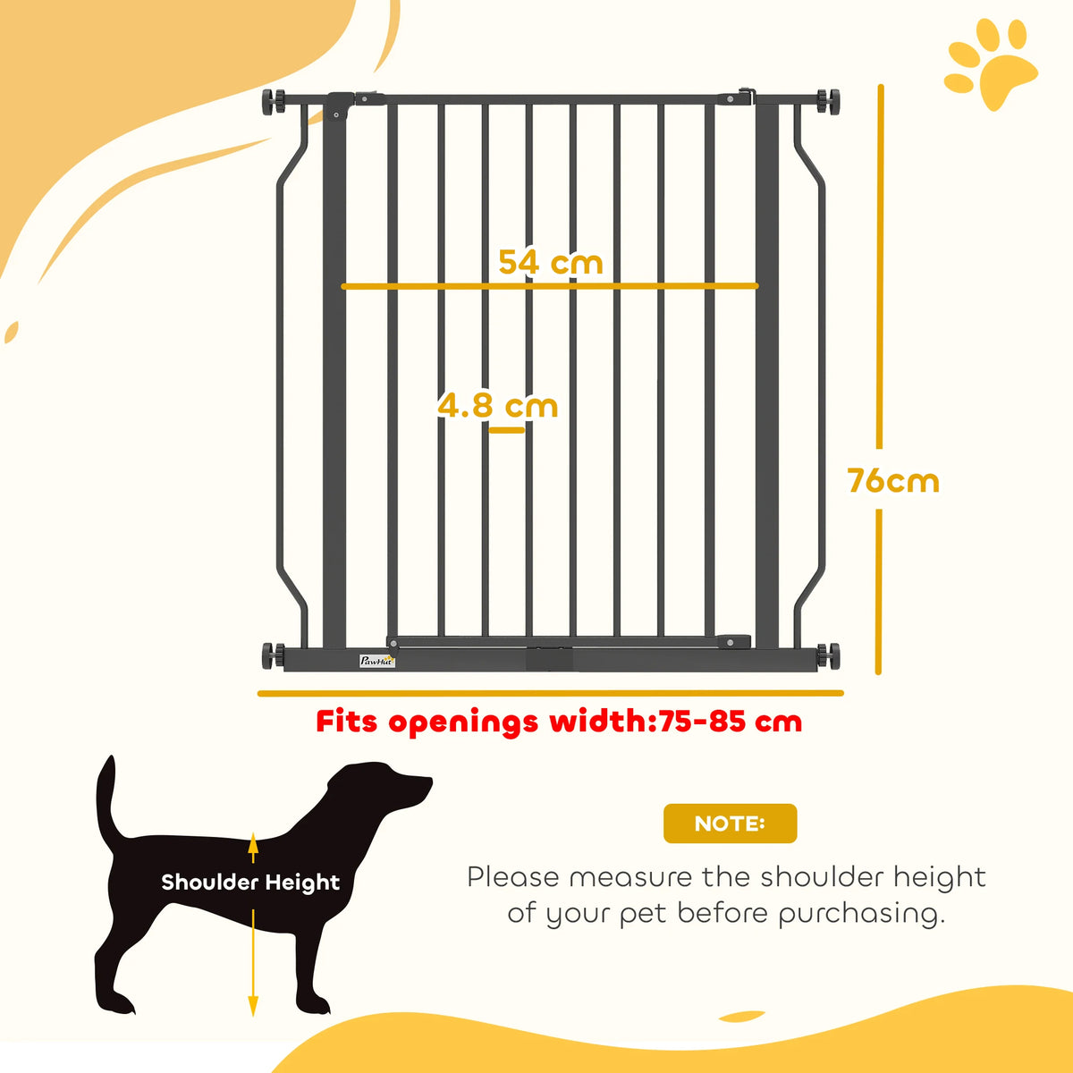 Dog Gate Wide Stair Gate w/ Door Pressure Fit, 75-85W cm