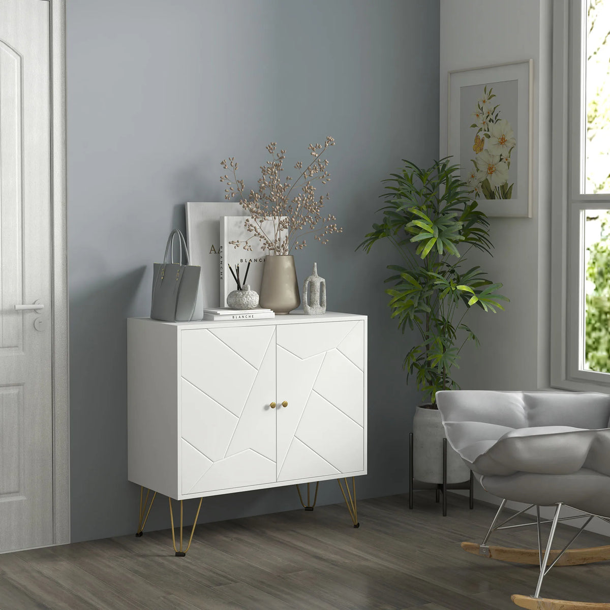 Freestanding Storage Cabinet with Adjustable Shelves for Living Room