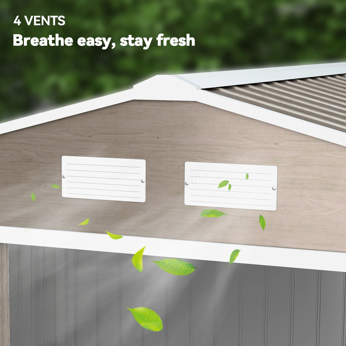 9 x 6ft Metal Garden Shed, Outdoor Storage Tool House with Ventilation Slots, Foundation Kit, Light Brown