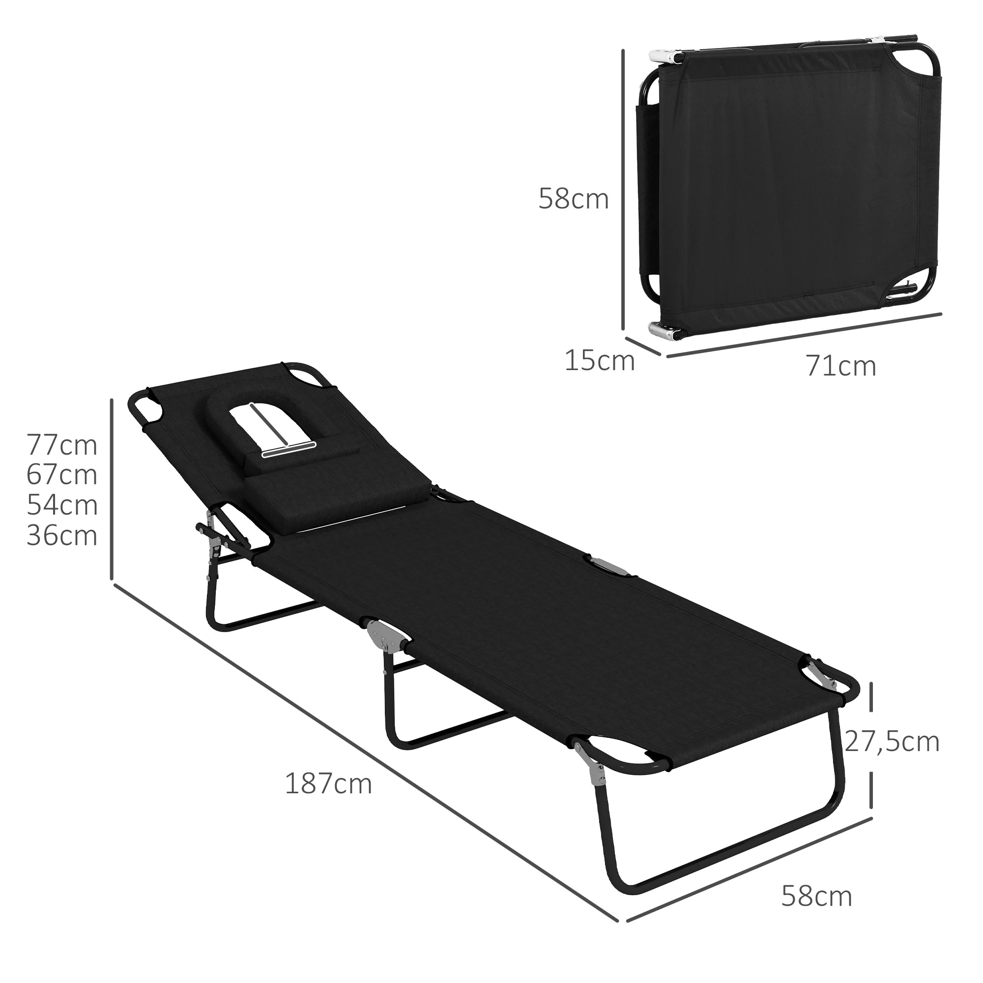 Set of 2 Foldable Sun Loungers Adjustable Reclining Garden Chairs with Pillow