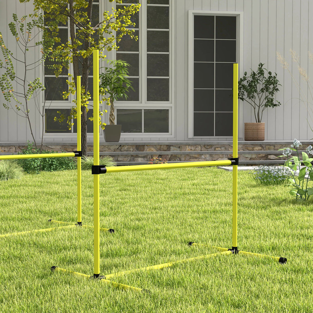 4 Piece Dog Agility Training Set 99x65x94cm Adjustable Height Jumps with Carrying Bag Freestanding Yellow
