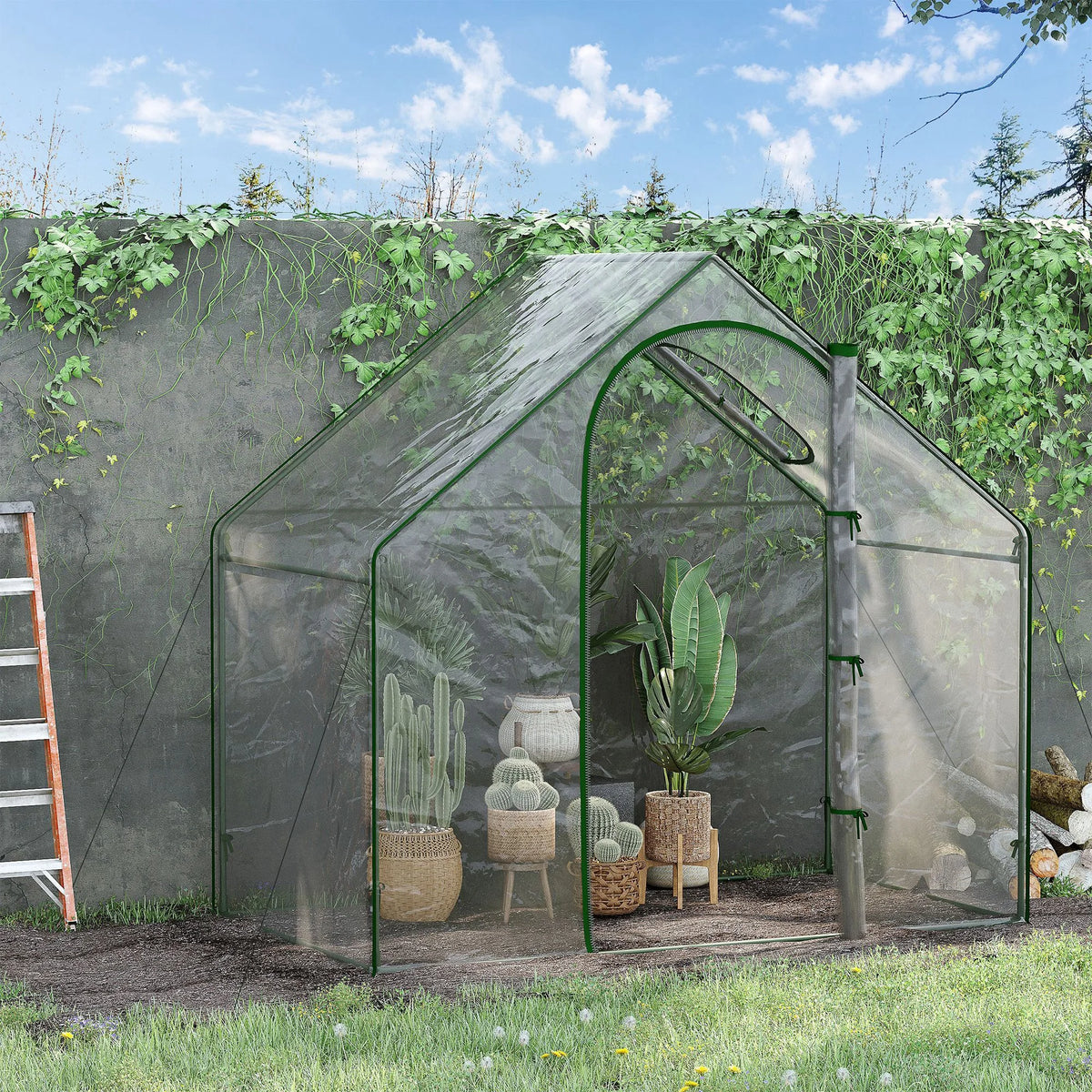 Walk In PVC Greenhouse 180x100x168cm with Zipped Front Door Back Window Steel Frame UV Resistant Clear