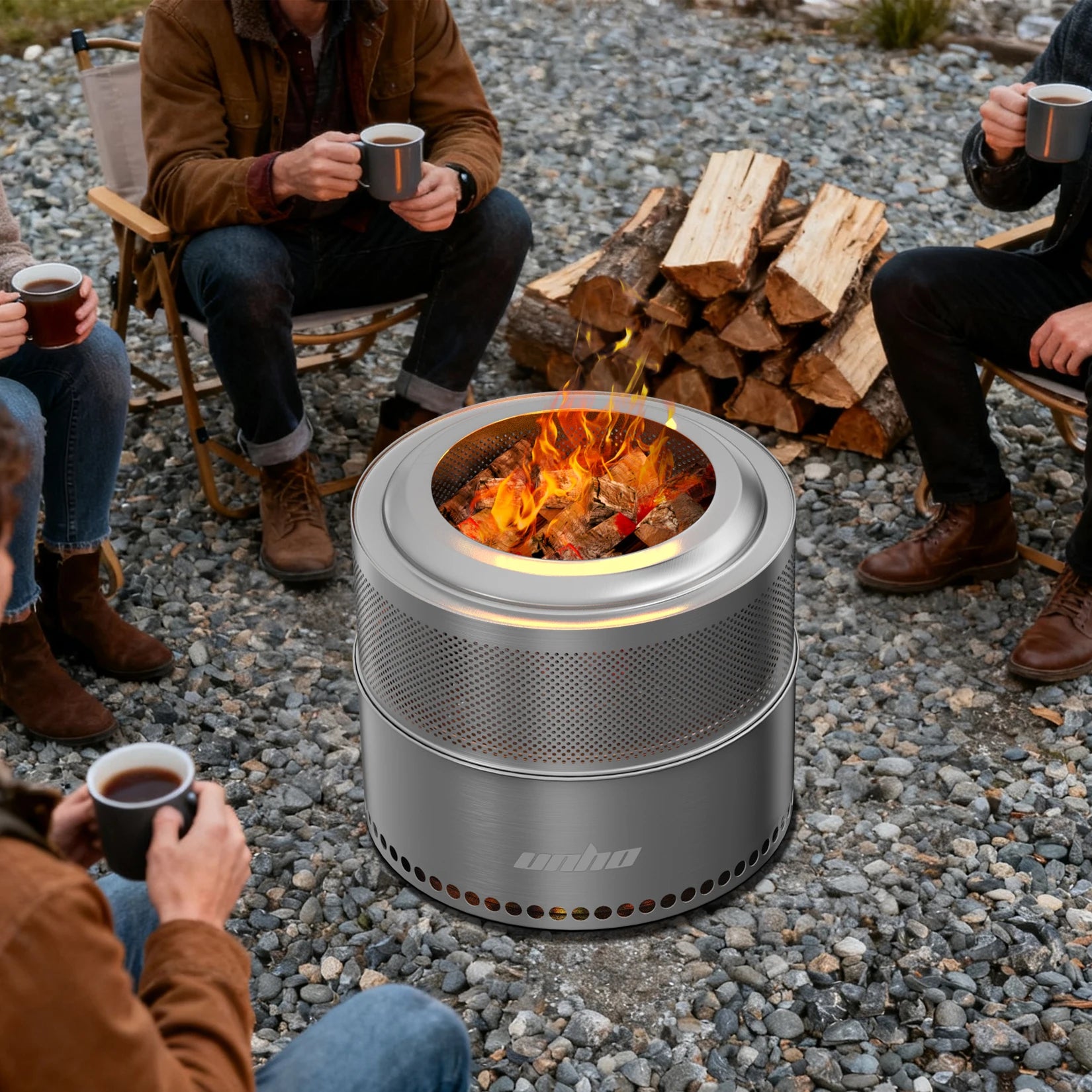 Large Stainless Steel Wood Burning Fire Pit Smokeless Outdoor Camping Firepit with Carry Bag