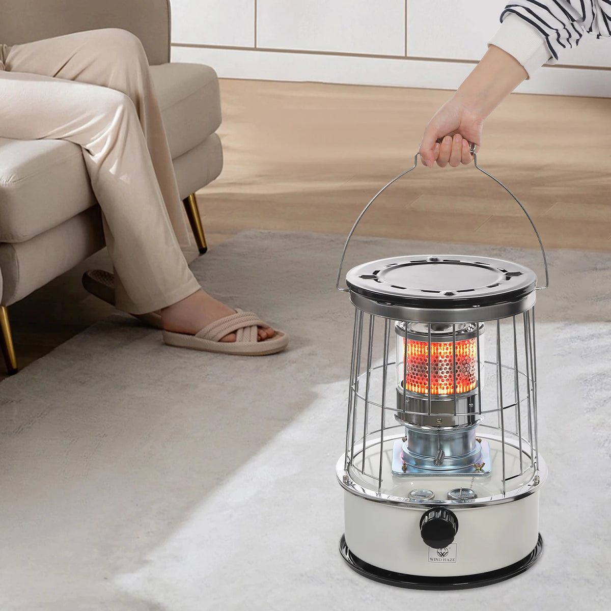 Portable Paraffin Heater with Glass Chimney, 6L Tank, 8,000–10,000 BTU