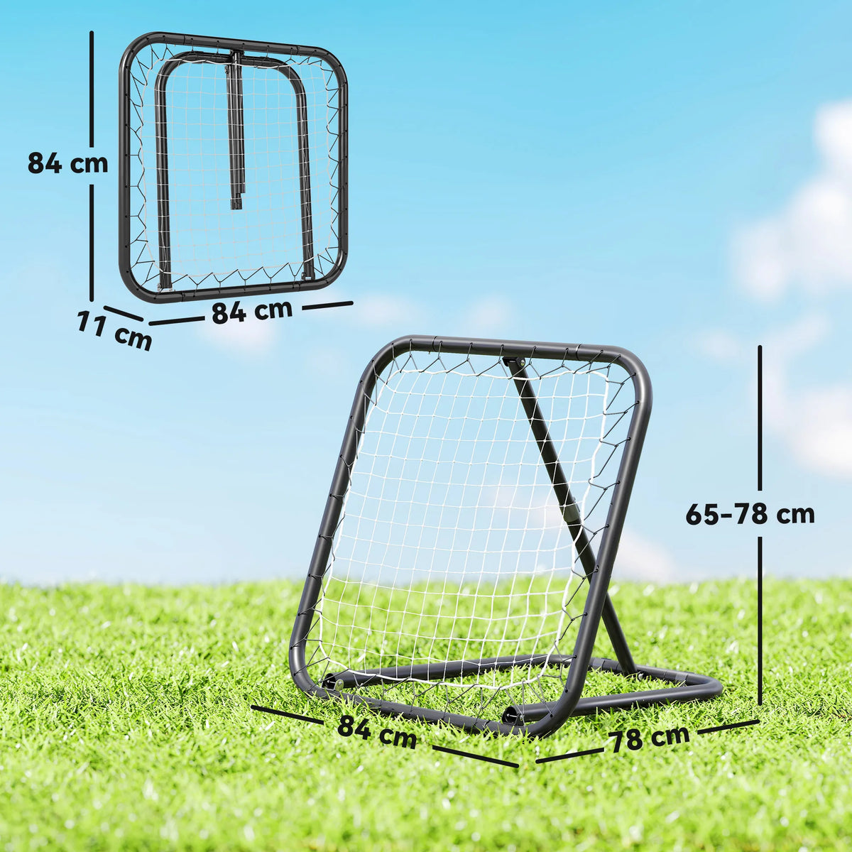 Foldable Rebounder Net with Adjustable Angle for Football and Ball Sports, Black