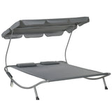 Patio Double Hammock Sun Lounger Bed with Adjustable Canopy Shelter, Wheels and 2 Pillows for Outdoor Use