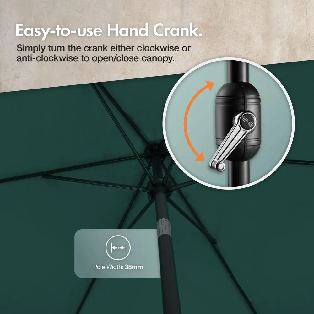 2.7m Garden Parasol with Base, Crank and Tilt, UV30, Dark Green