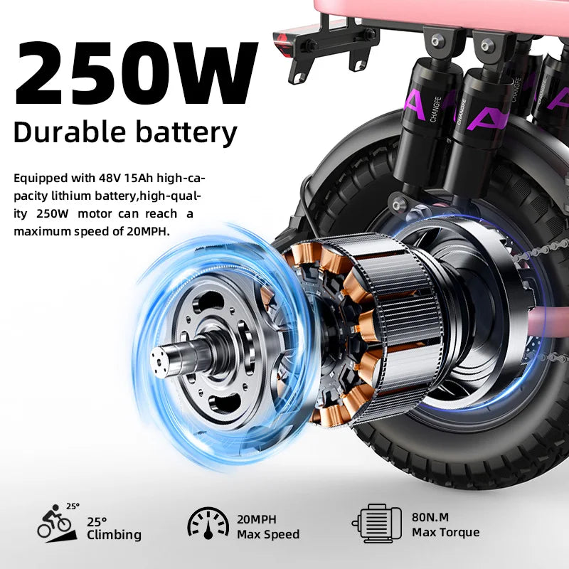 GE5 14 Inch Folding Electric Bike with 250W Motor and 48V Removable Battery, Pink