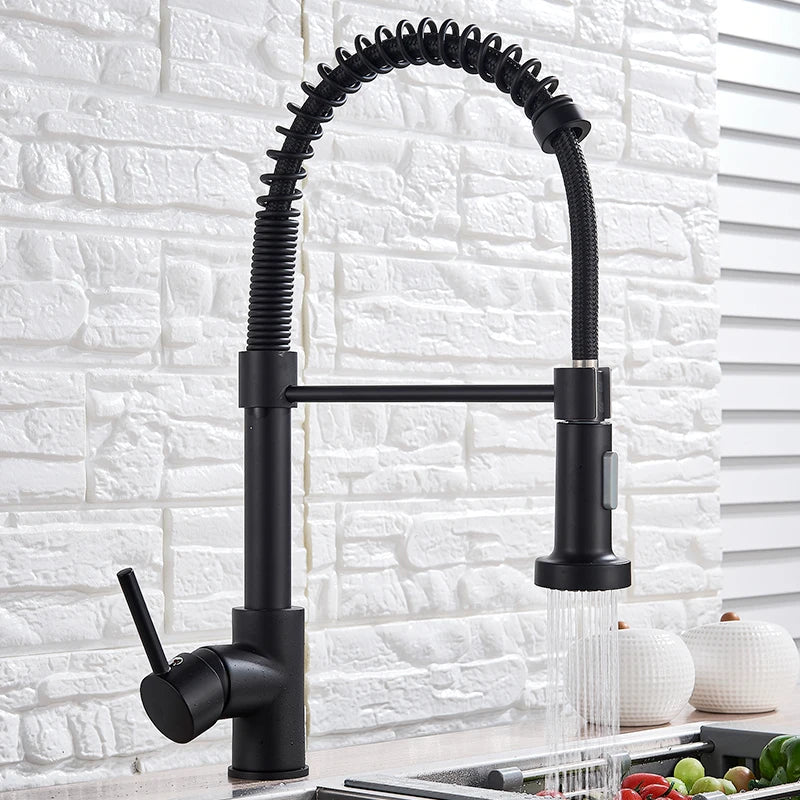 Pull Down Kitchen Faucet Brushed Gold – 2-Mode Spray Mixer Tap 360° Rotating Hot & Cold Sink Faucet