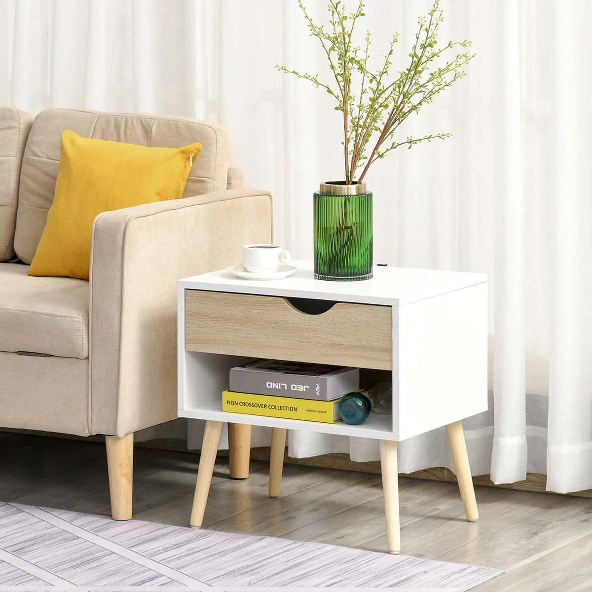 Bedside Table with Drawer & Shelf, Nightstand, End Table for Bedroom