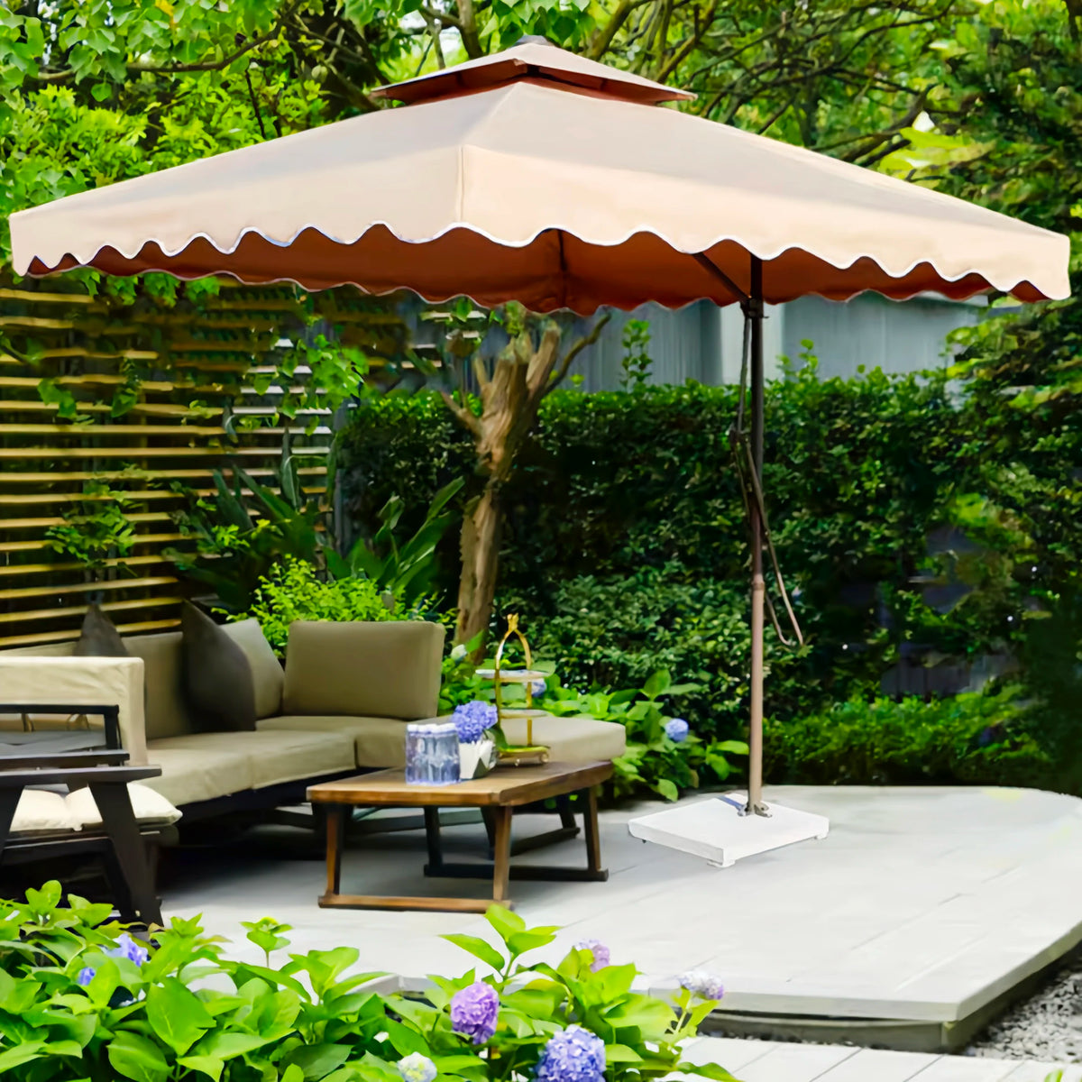 Square Cantilever Patio Umbrella, 2.5m Double Top Design, Khaki