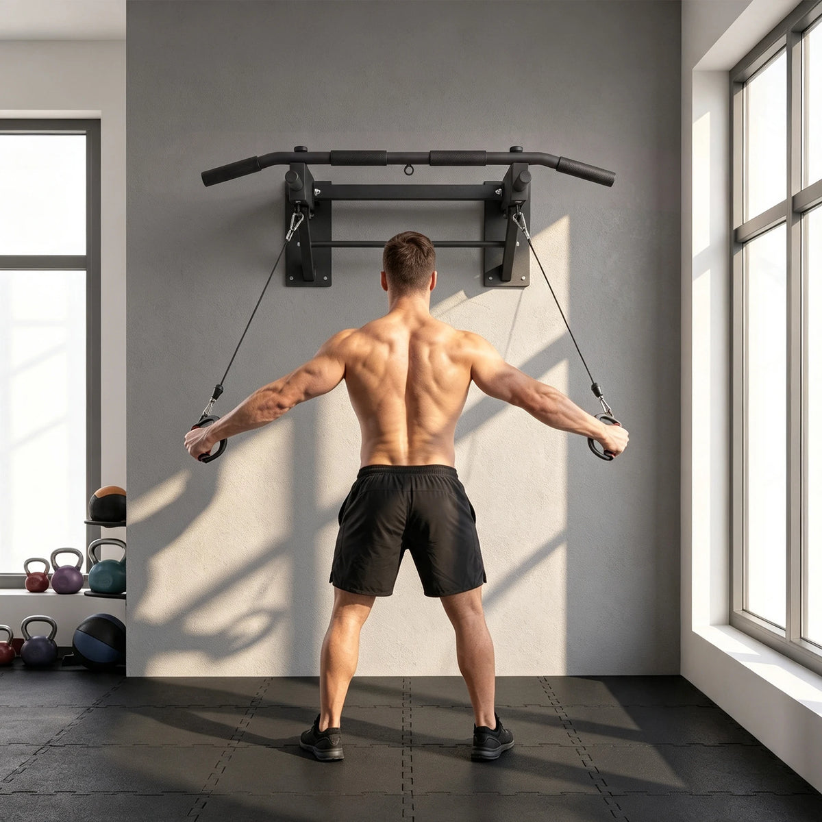 Wall-Mounted Folding Pull-Up Bar, 120kg Max Load, Black