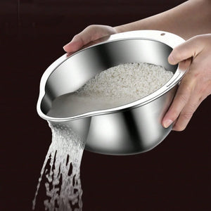 Rice Vegetable Washing Basket Strainer Stainless Steel Bowl Tray Wash Basin Accessories Drain Basket for Kitchen