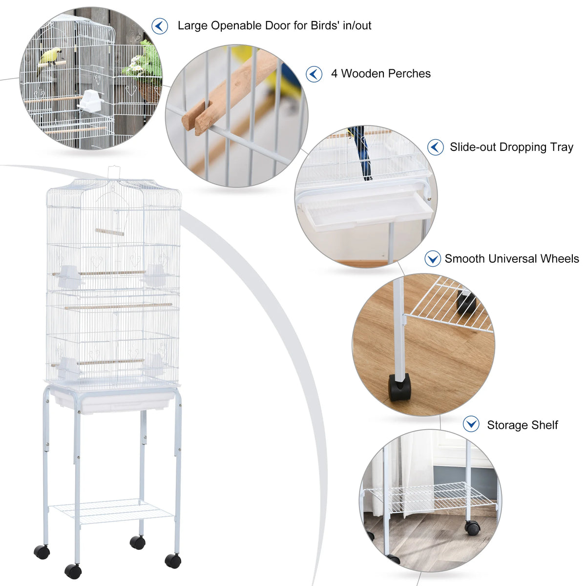 Bird Cage for Budgie, Finch, Canary & Parakeet with Stand & Sliding Tray