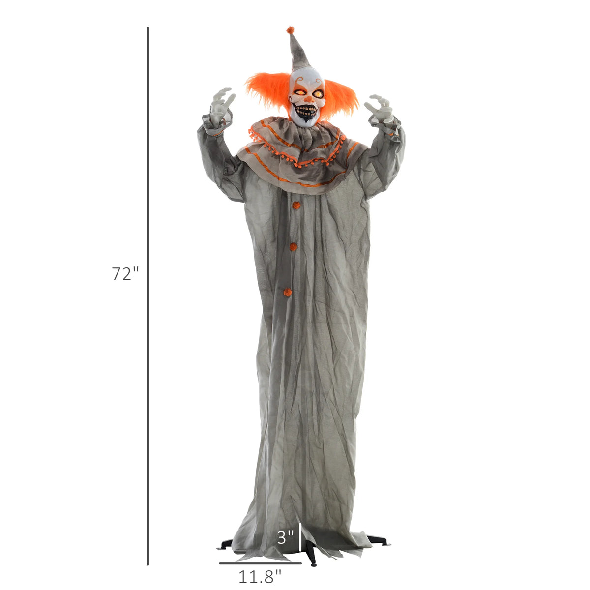 Red light up eyes on an animated clown Halloween decoration