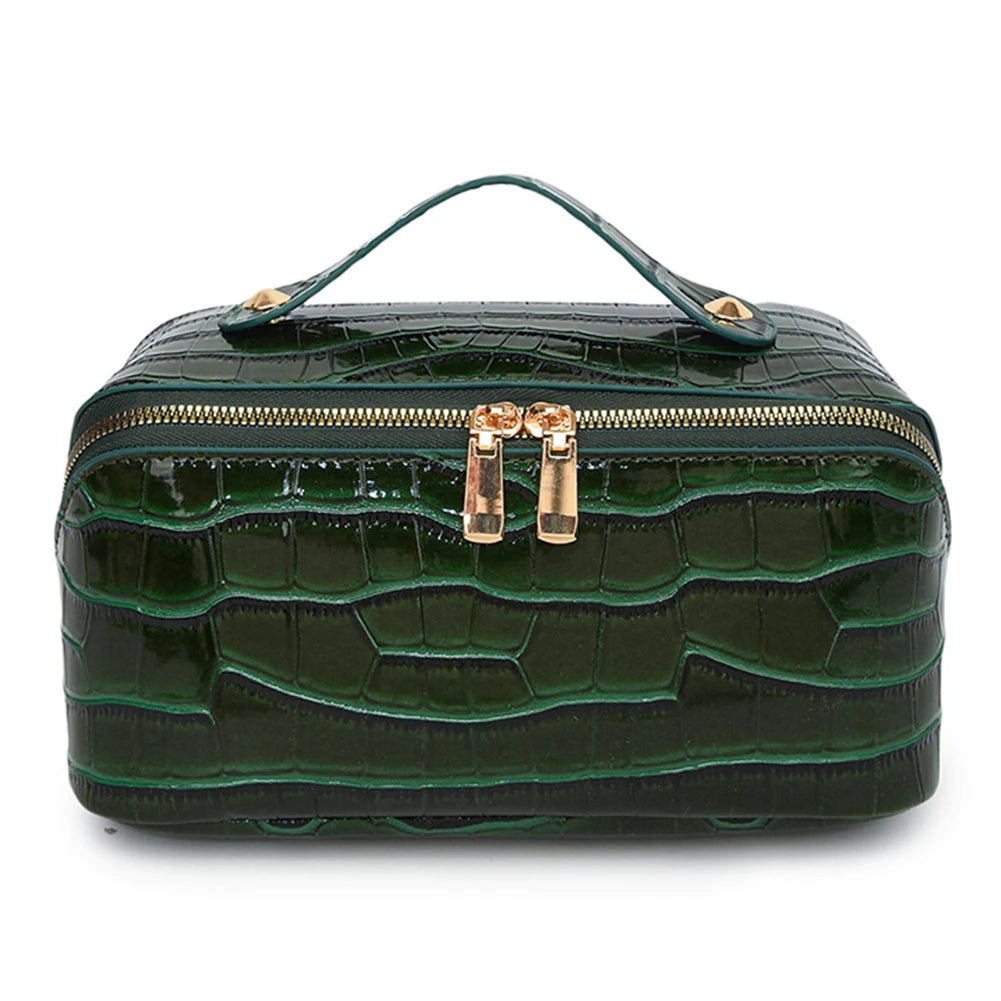 PU Leather Makeup Bag Multi Compartment Cosmetic Organizer Travel Toiletry Bag