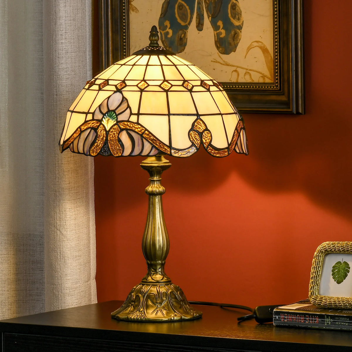 Handmade Stained Glass Table Lamp, Multi-Coloured Bedside Lamp