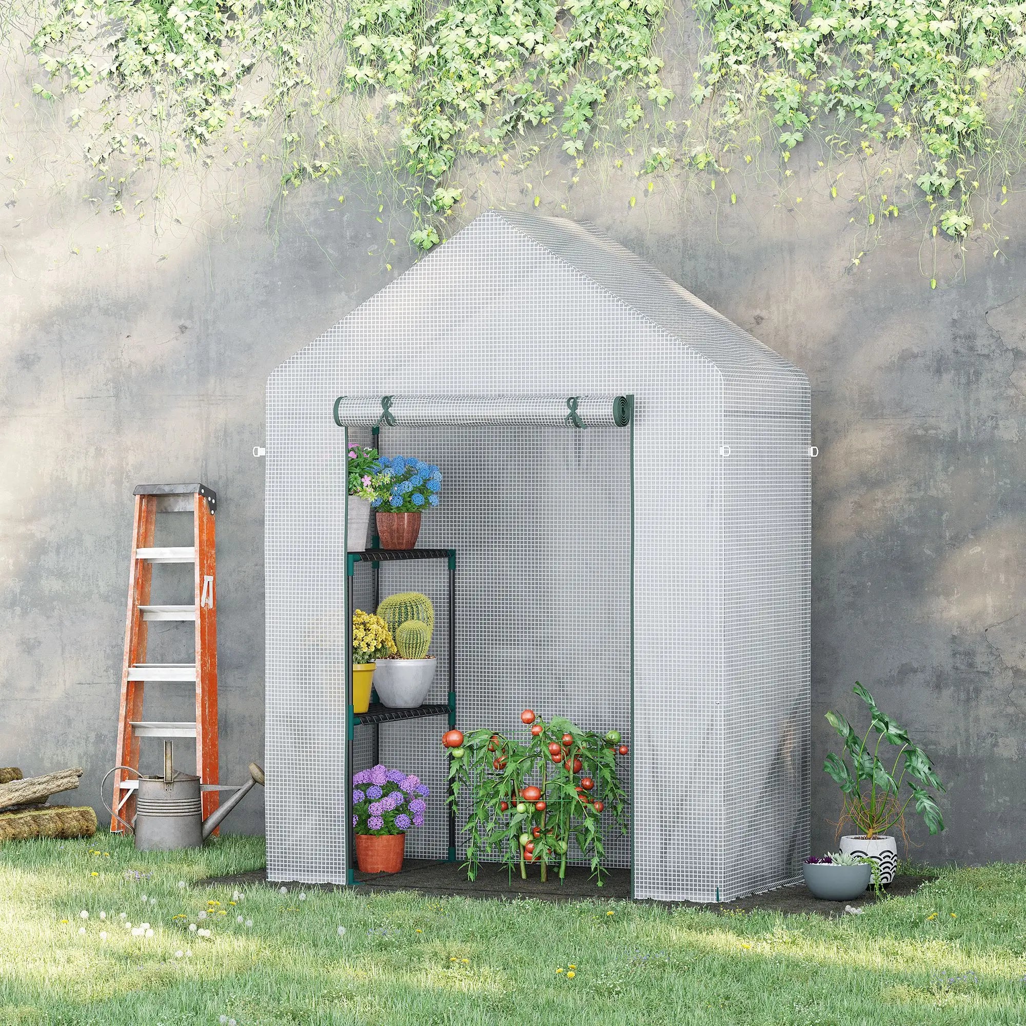 Portable Greenhouse with 2-Tier Shelves, Roll-Up Zipped Door and UV-Resistant PE Cover