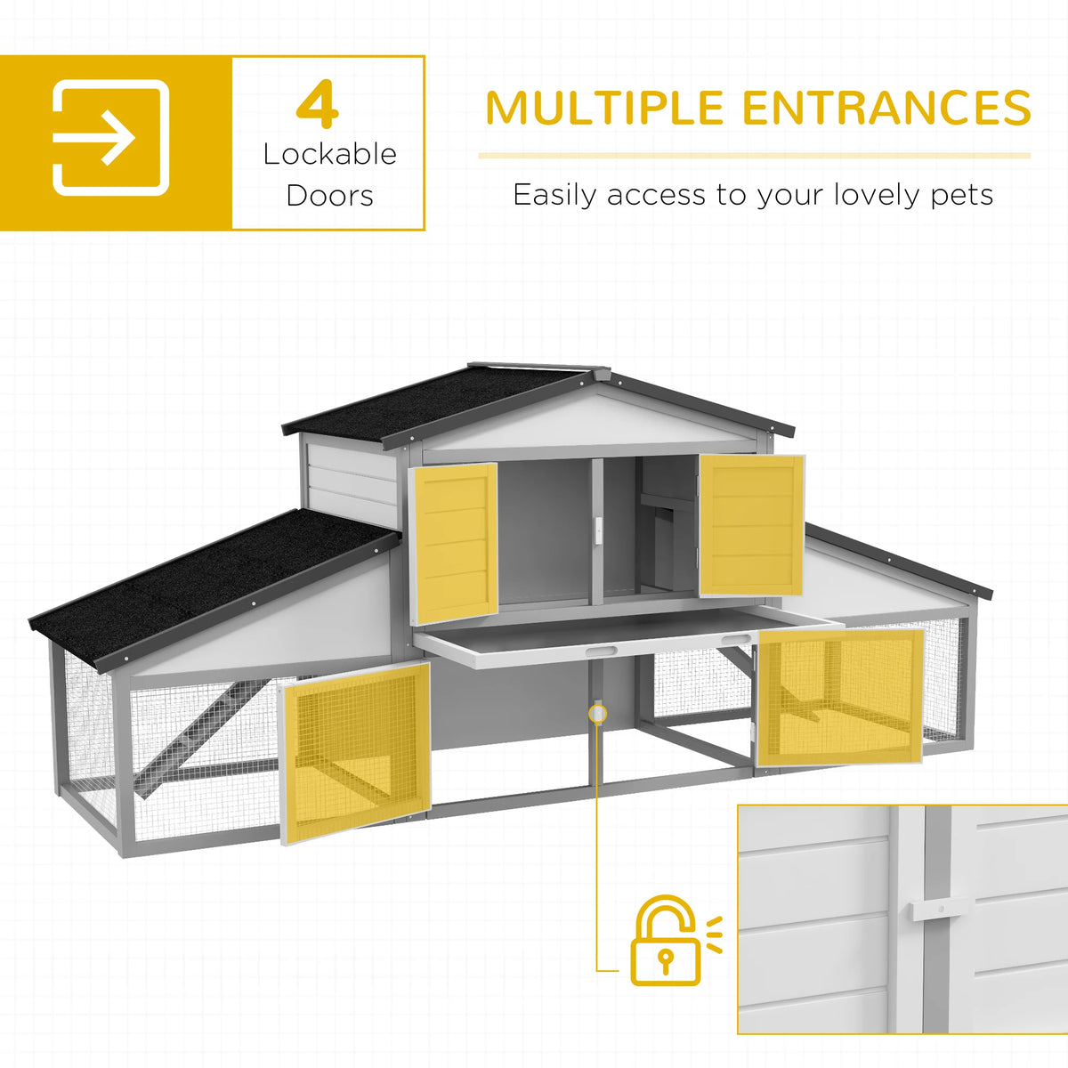 Large Rabbit Hutch with Run 2 Tier Elevated House Steel Wire Run Ramp Lockable Doors and Slide Out Tray Grey