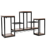 Wall Mounted Metal Wine Rack with Glass Holder | 106cm Solid Wood and Wrought Iron Bottle Shelf for Home Bar