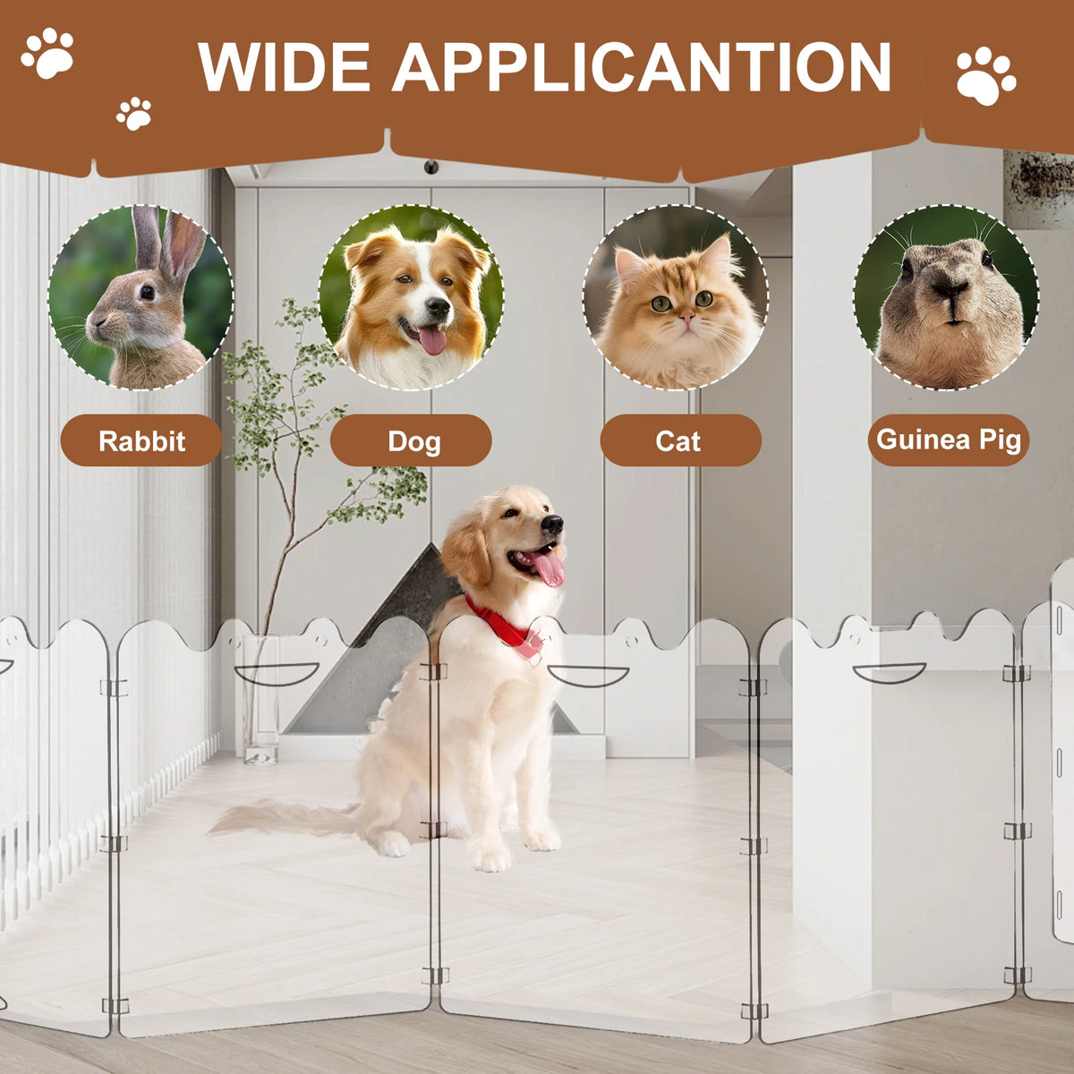 Transparent Acrylic Pet Gate 6 Panel Foldable Freestanding with Carry Handles Clear Indoor Barrier Playpen