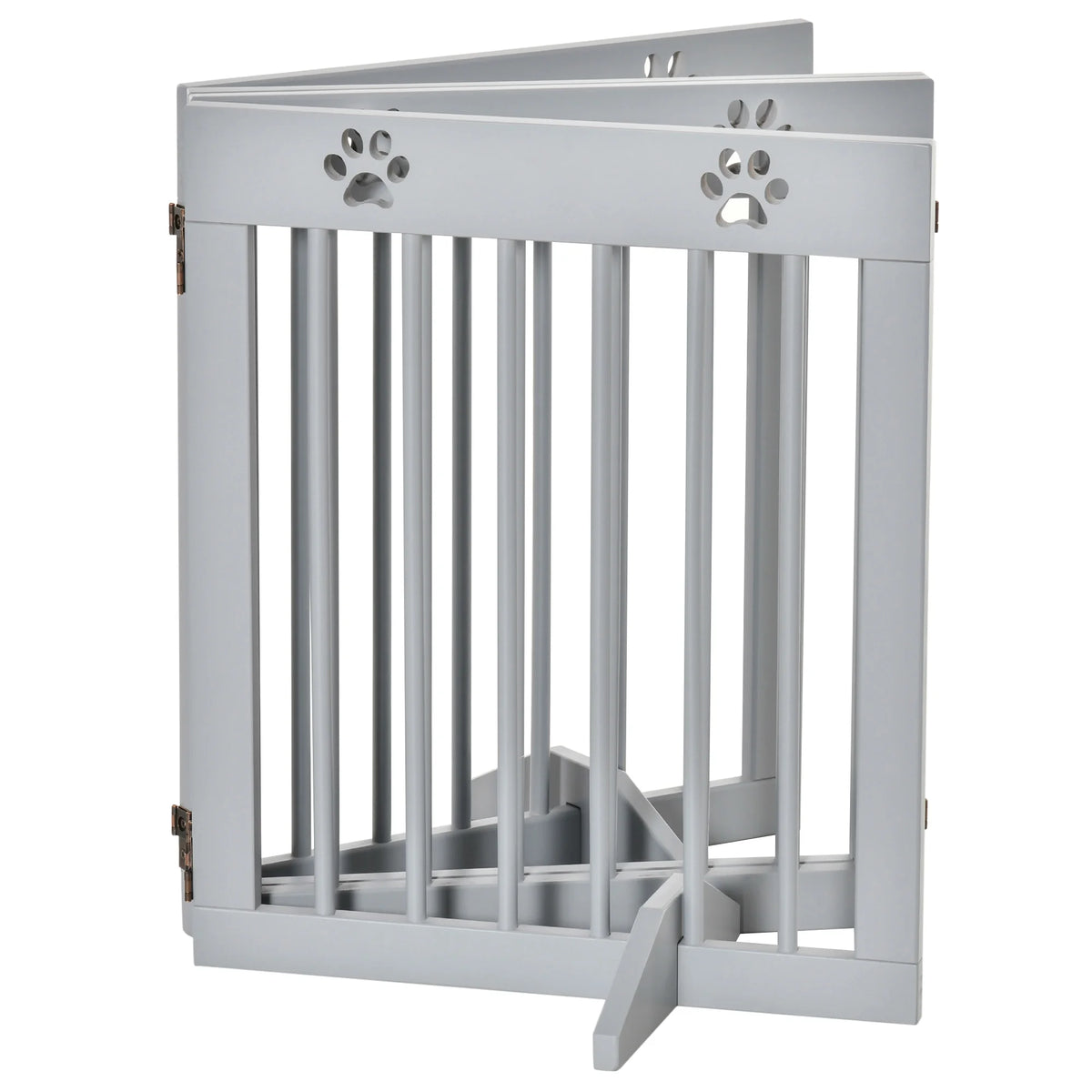 Freestanding Pet Gate, 4 Panel Folding Wooden Dog Barrier with Support Feet