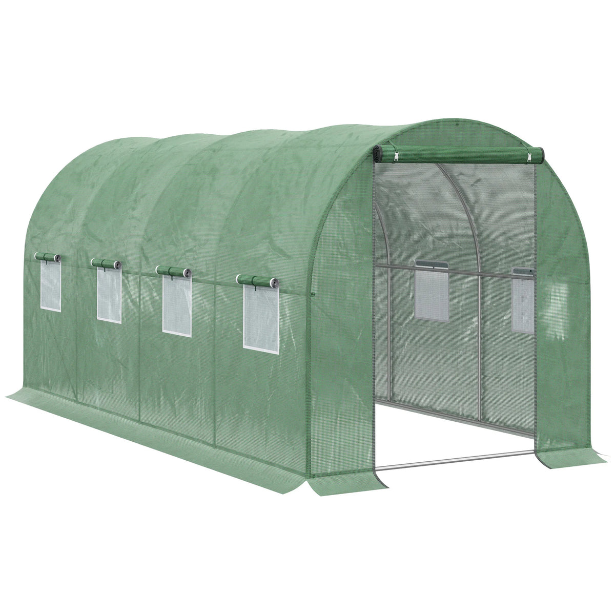 Walk-in Polytunnel Greenhouse with Roll-Up Windows, 4 x 2m, Green