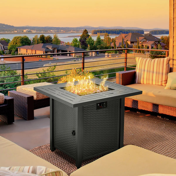 Square Propane Fire Pit Table 40,000 BTU Gas Firepit w/ Rain Cover & Glass Beads