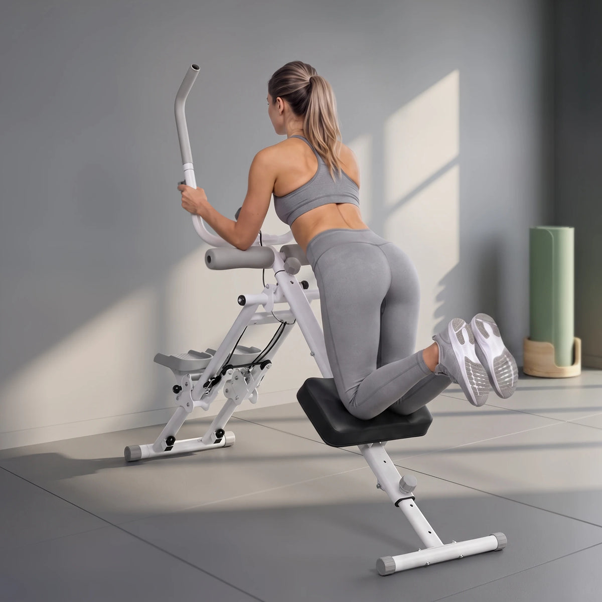 2-in-1 Ab Machine and Stair Stepper with LCD Monitor, Foldable, White