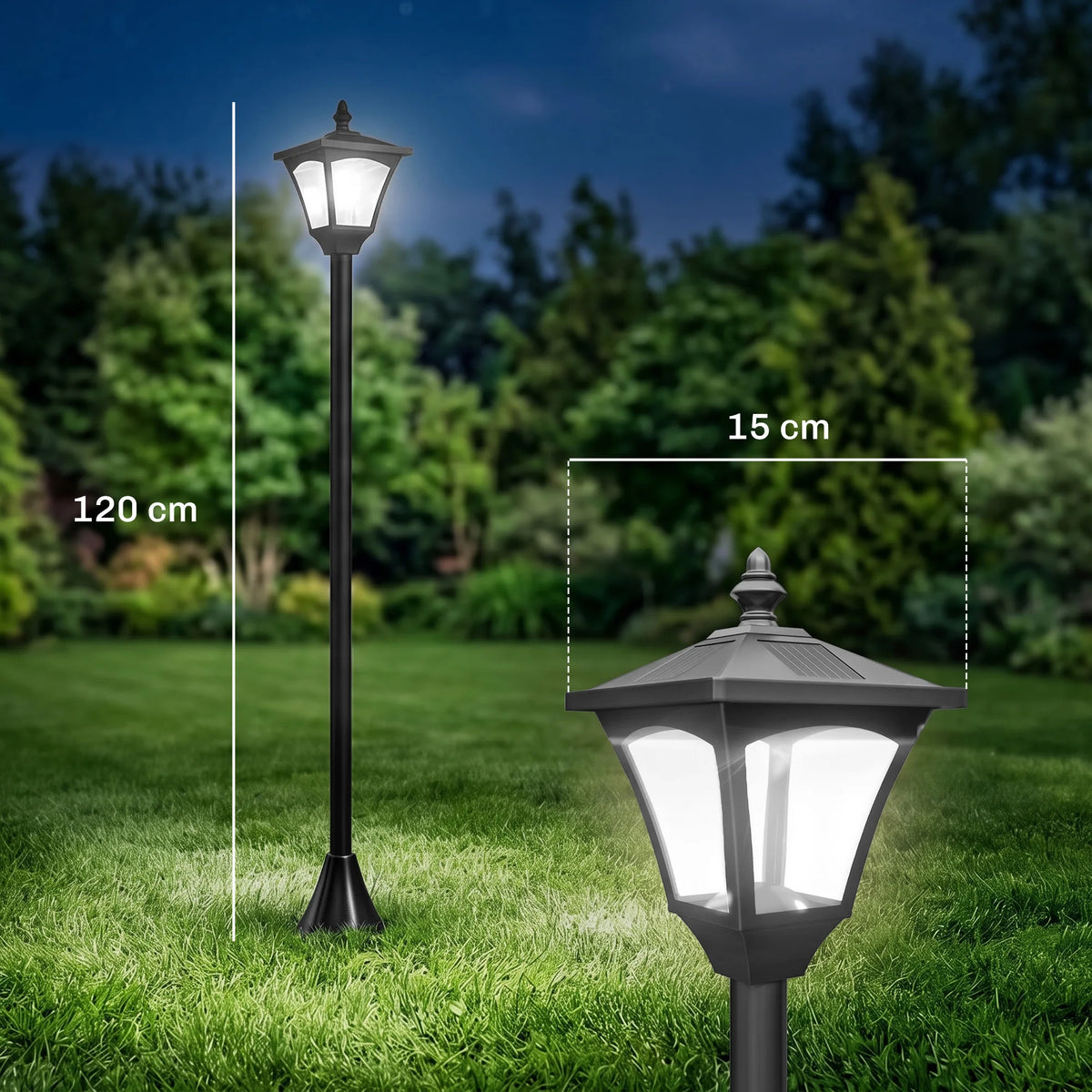 Solar Garden Lamp Post with Auto Sensor, IP44, 120cm, Black